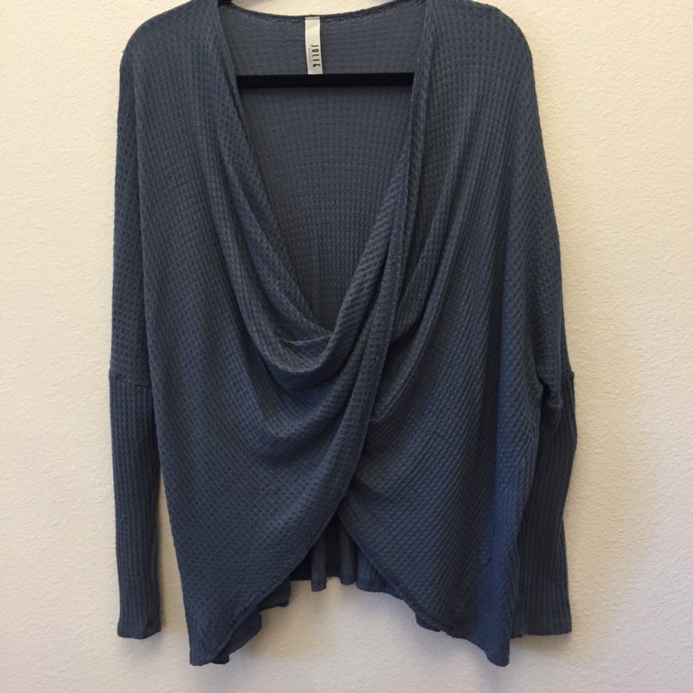 💐 Waffle Knit Twist/Wrap Front Long-Sleeve Top